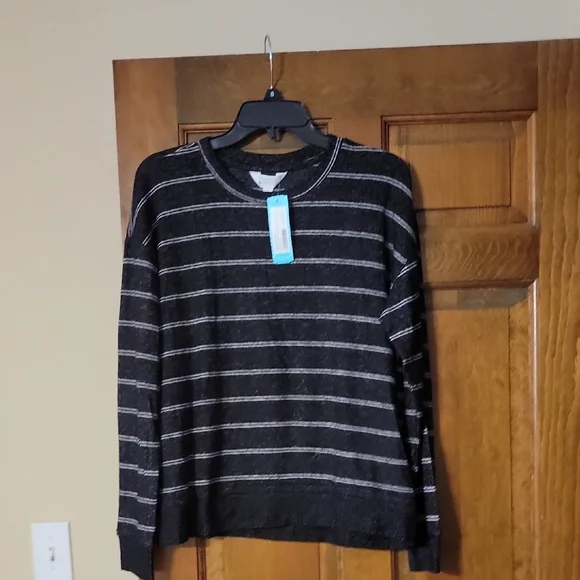 Market & Spruce Sweater in Black and Gray Stripes - Picture 1 of 6